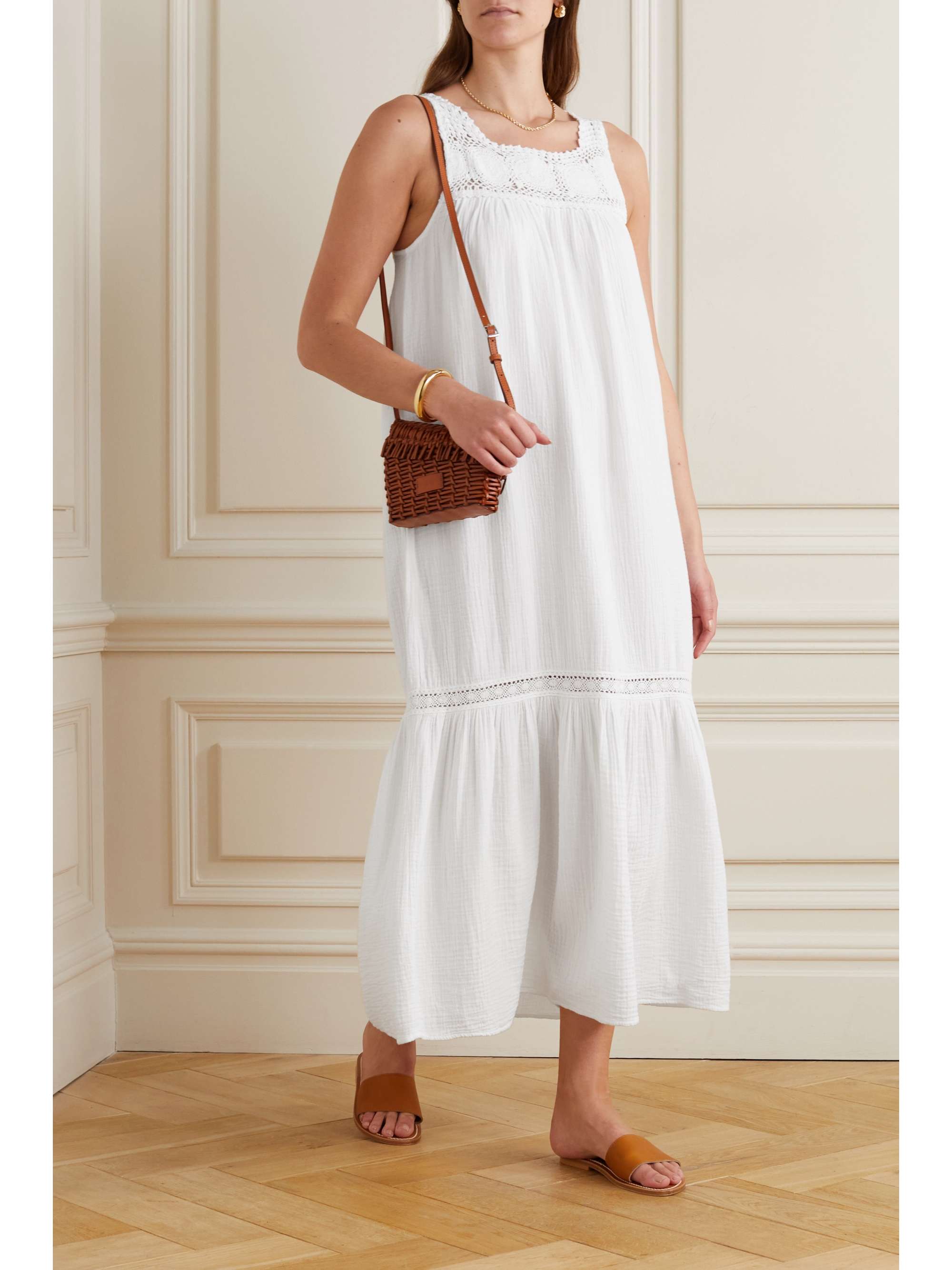 HONORINE Allegra crochet-trimmed cotton-gauze dress