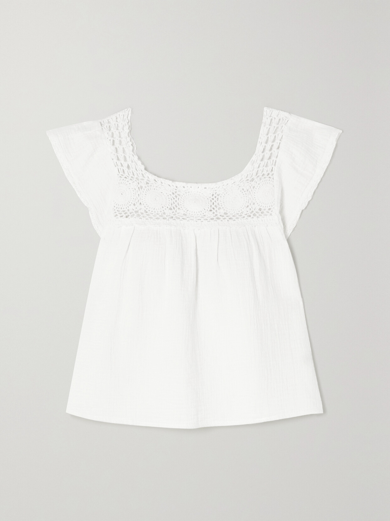 Honorine Sienna Crochet-trimmed Cotton-gauze T-shirt - White