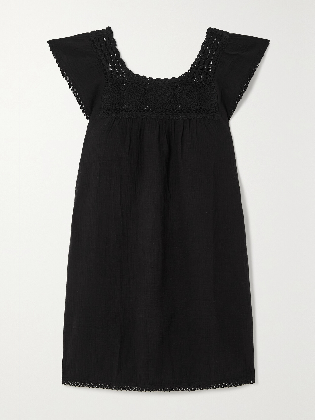 Honorine Stella Crochet-trimmed Cotton-gauze Mini Dress - Black