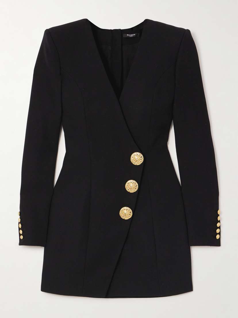 Balmain Button-embellished Wool Mini Dress