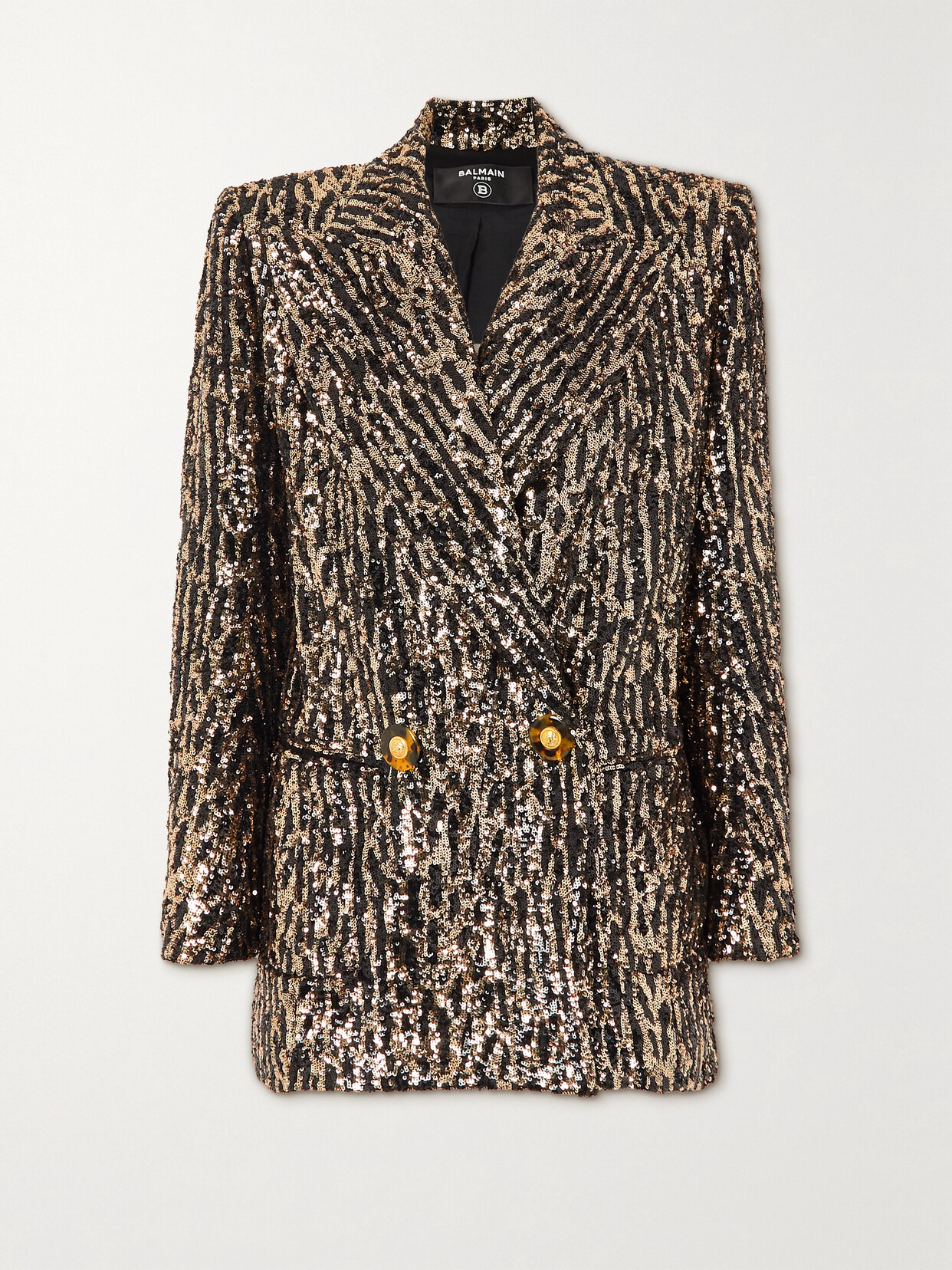 BALMAIN DOUBLE-BREASTED SEQUINED JERSEY BLAZER