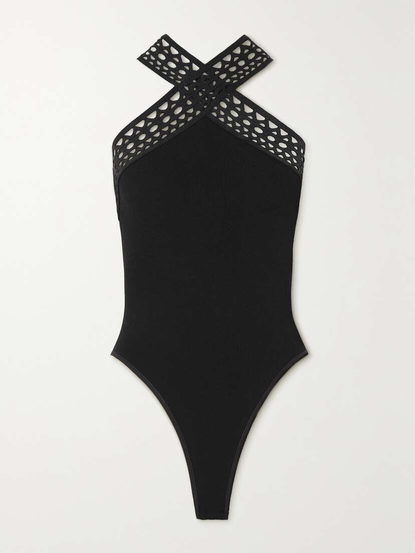 Alaïa Archetypes Laser-cut Ribbed Stretch-knit Halterneck Bodysuit