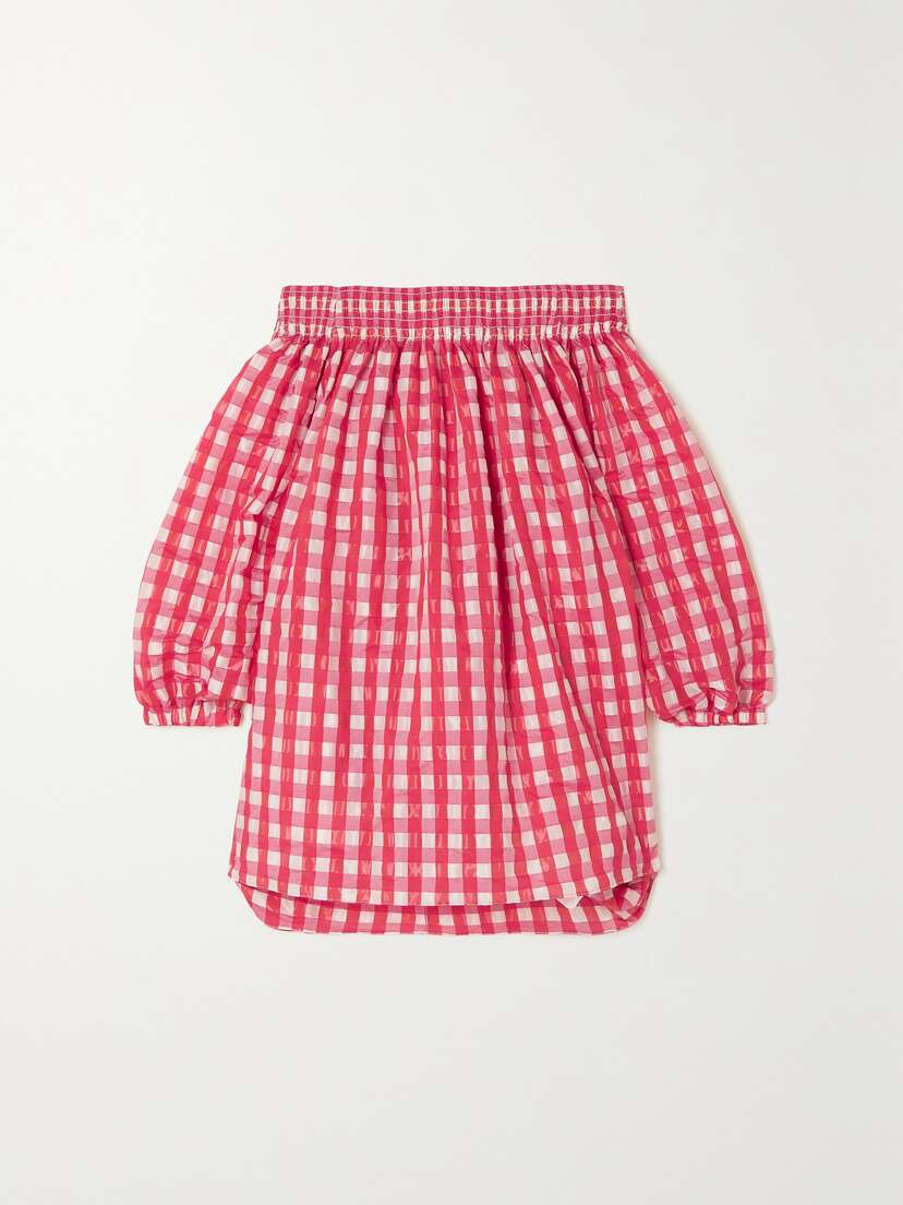 Alaïa Archetypes Off-the-shoulder Gingham Seersucker Mini Dress
