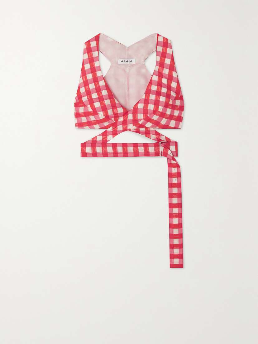 Alaïa Archetypes Cropped Gingham Silk Top
