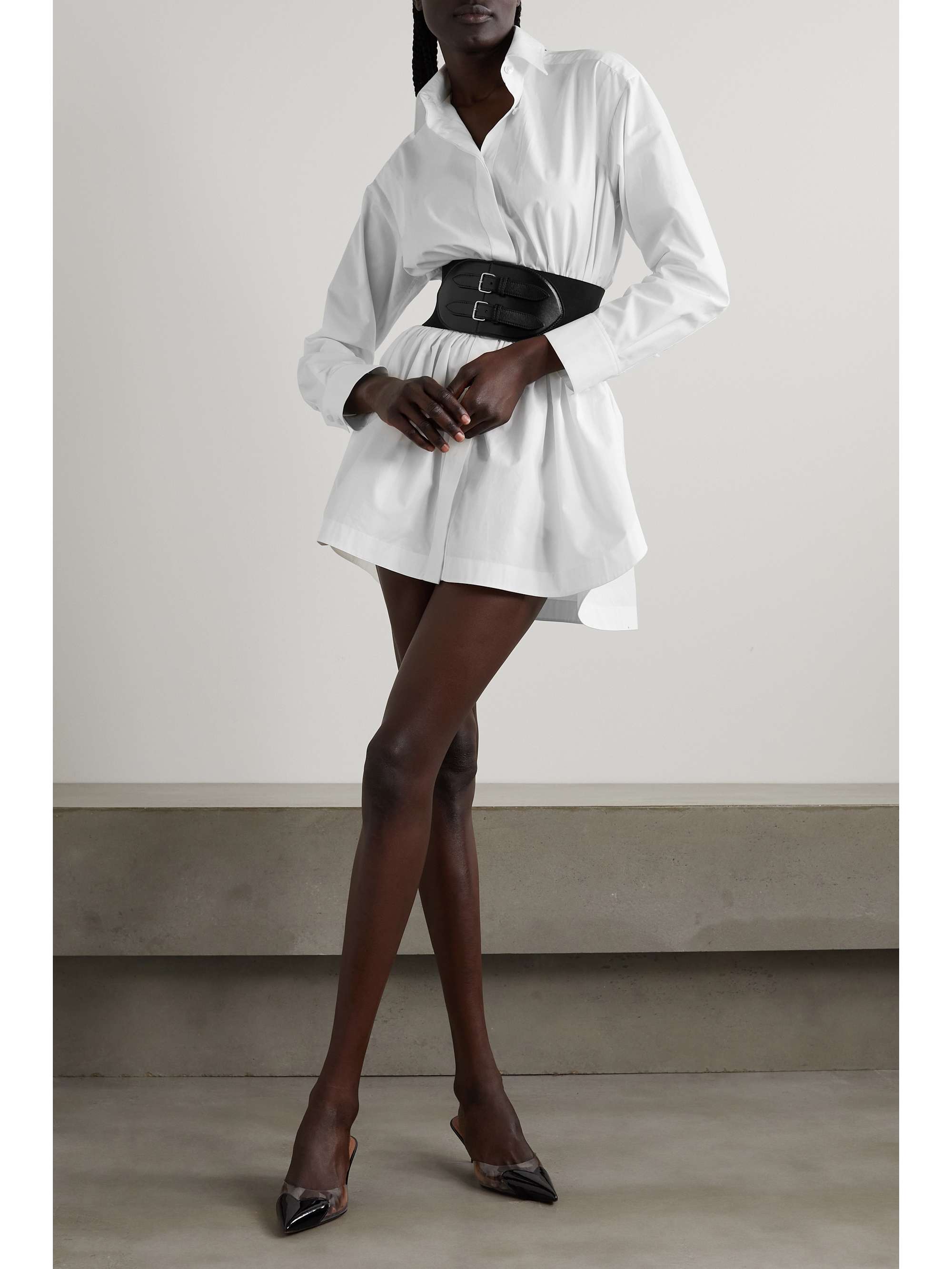 ALAÏA Archetypes belted cotton-poplin mini shirt dress