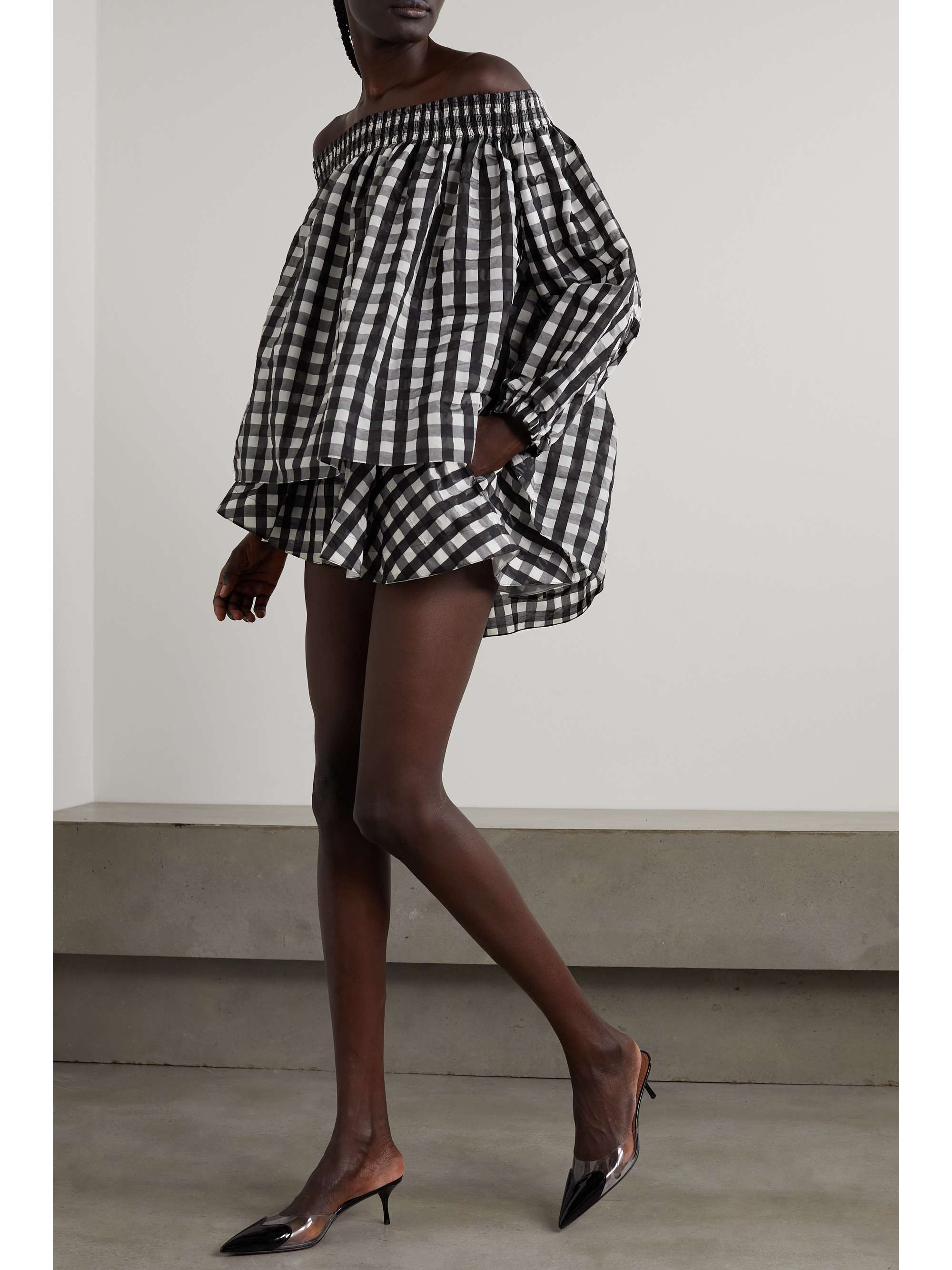 ALAÏA Archetypes off-the-shoulder gingham seersucker top | NET-A-PORTER