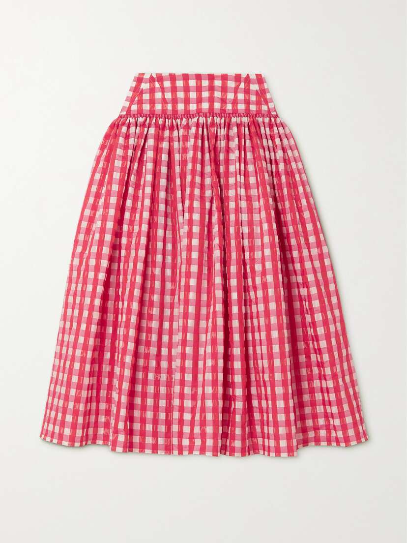 Alaïa Archetypes Gingham Silk Midi Skirt