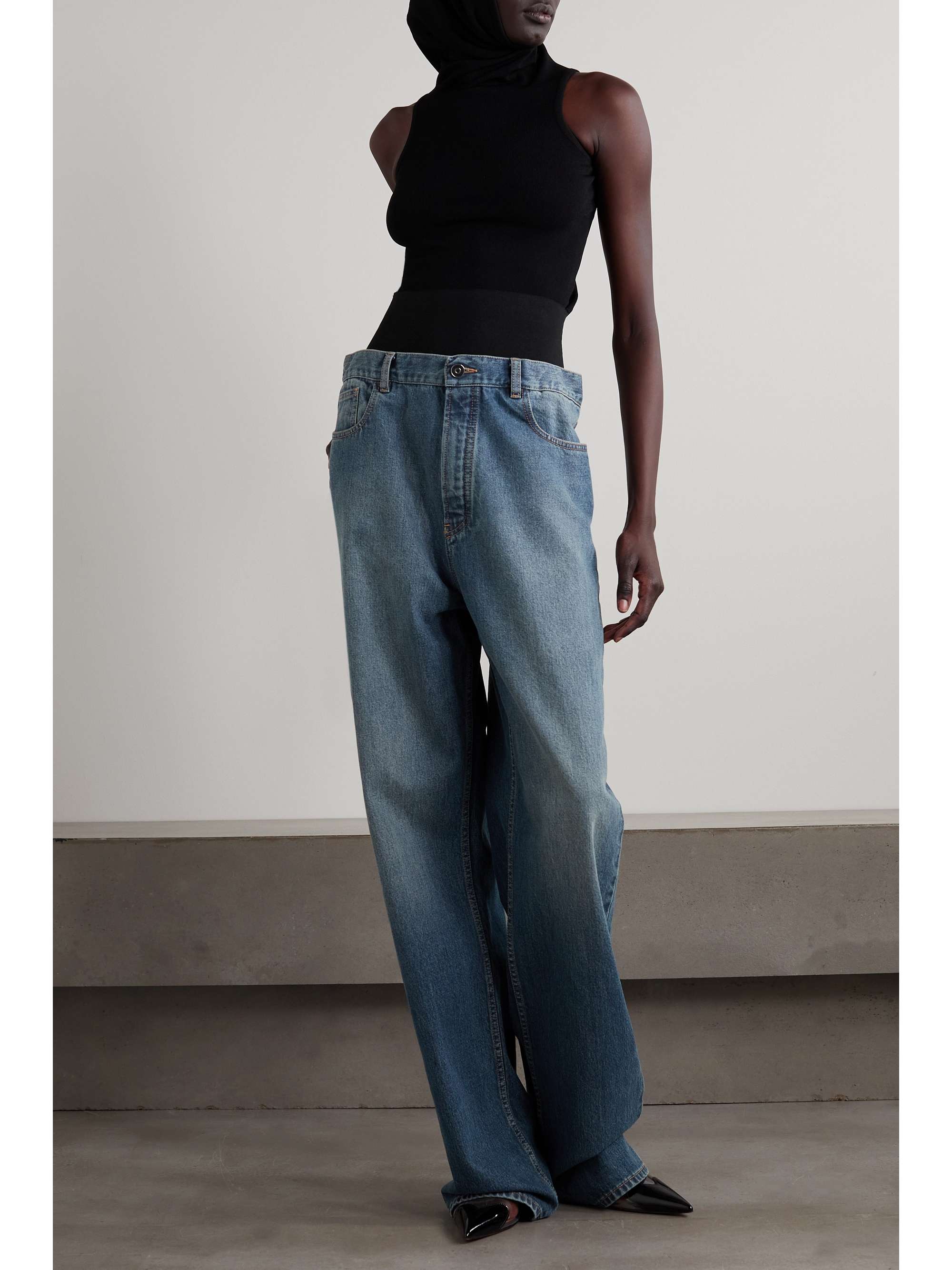 ALAÏA Archetypes ribbed paneled stretch-knit wide-leg jeans