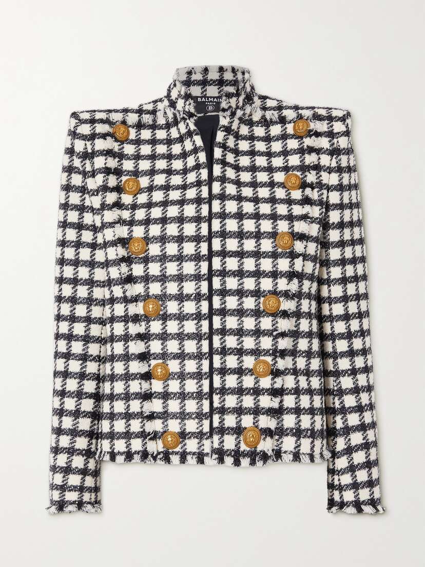 Balmain Button-embellished Checked Metallic Wool-blend Tweed Jacket