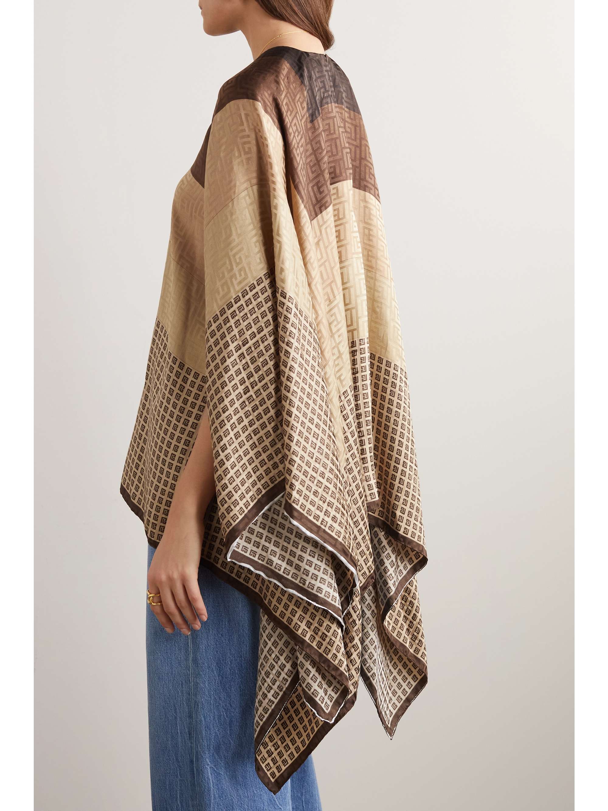 BALMAIN Printed silk-jacquard poncho