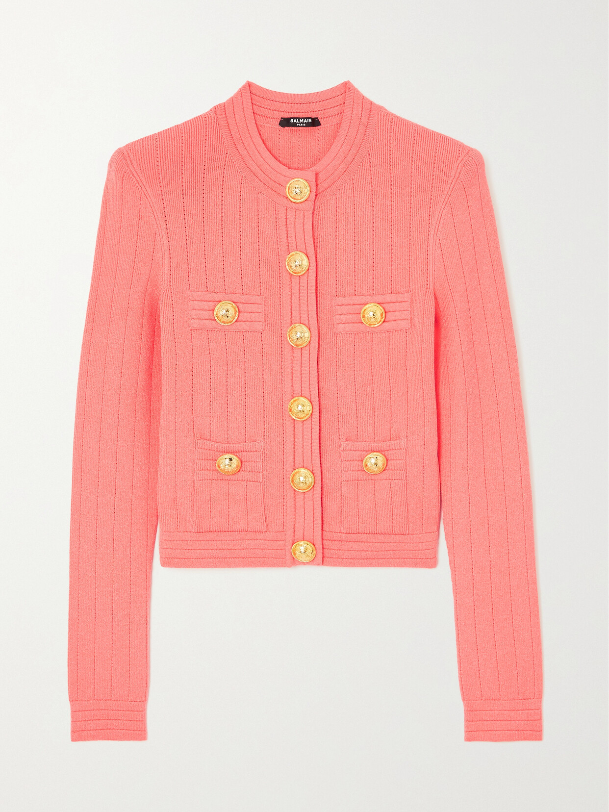 Balmain - Button-embellished Pointelle-knit Cardigan - Orange