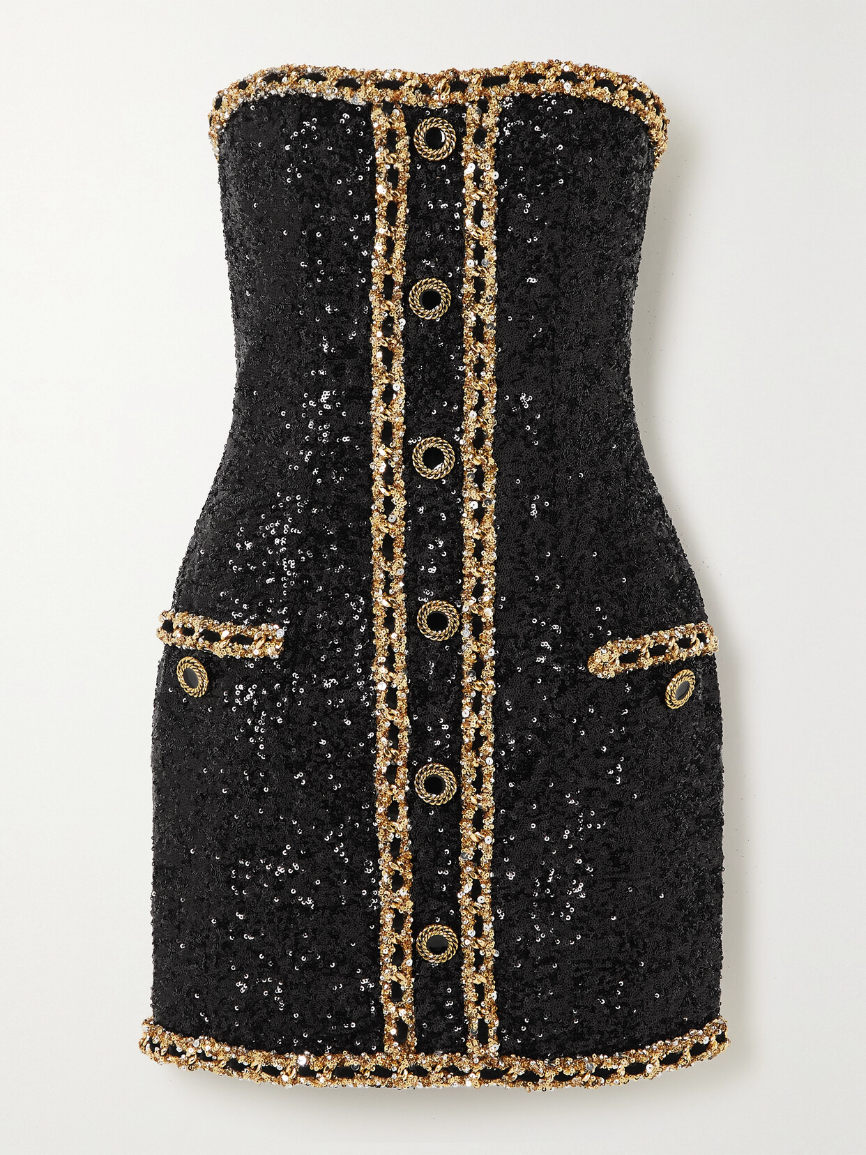 Balmain - Strapless Sequined Stretch-crepe Mini Dress - Black