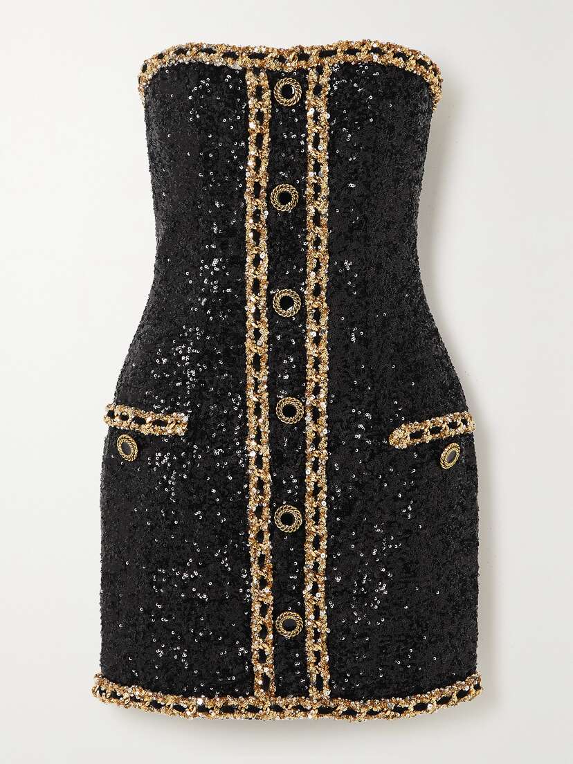 Balmain Strapless Sequined Stretch-crepe Mini Dress