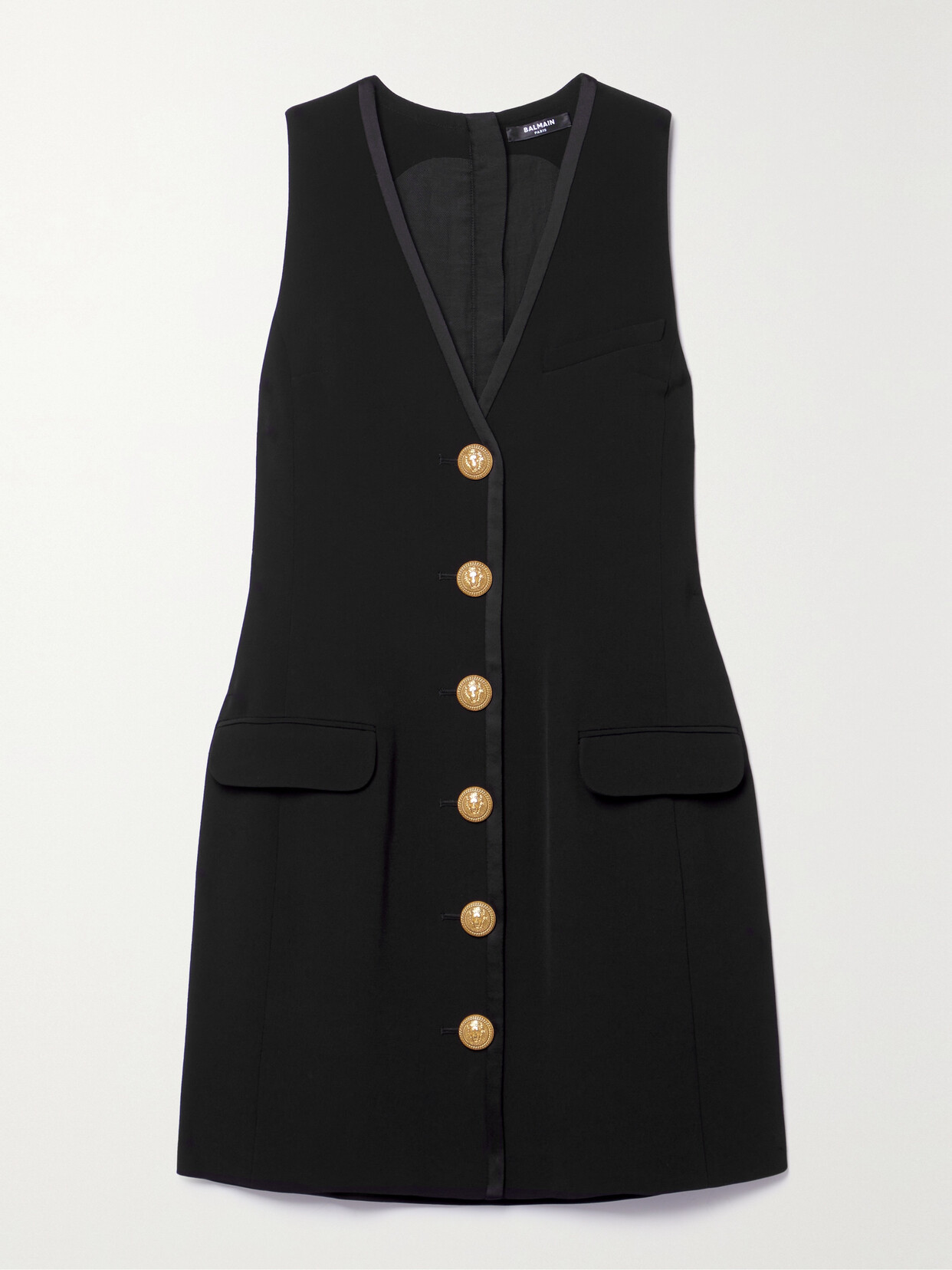 Balmain V-neck Button-front Minidress In Black