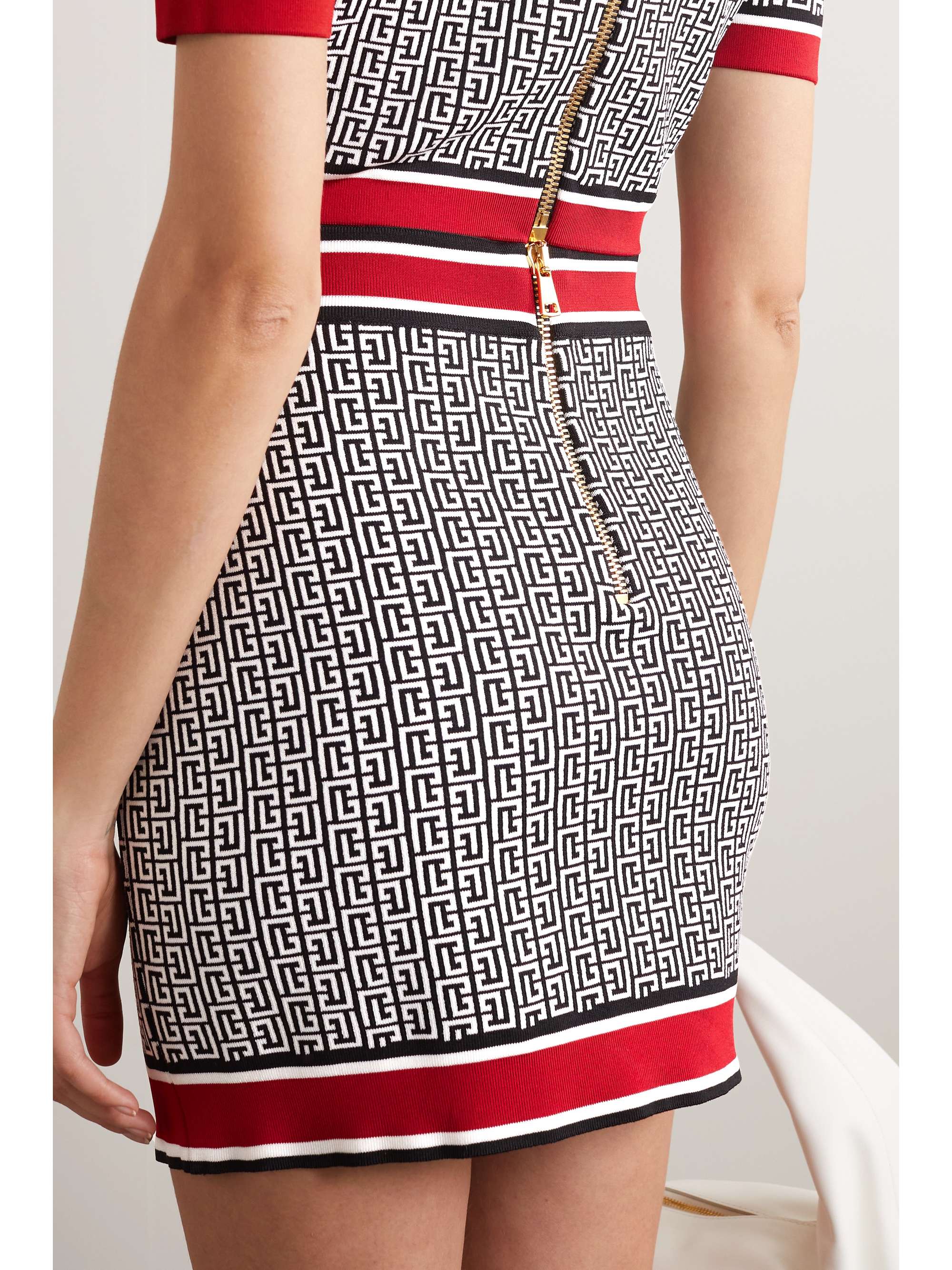 BALMAIN Button-embellished jacquard-knit skirt