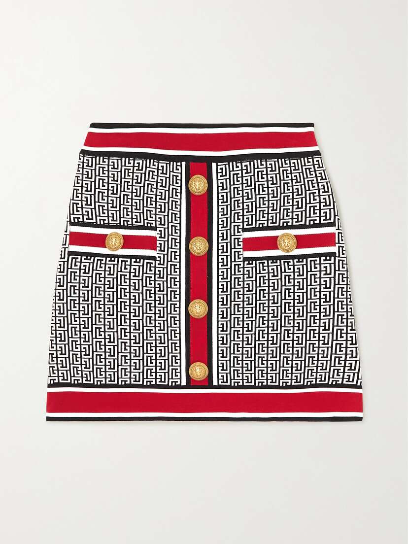 Balmain Button-embellished Jacquard-knit Skirt