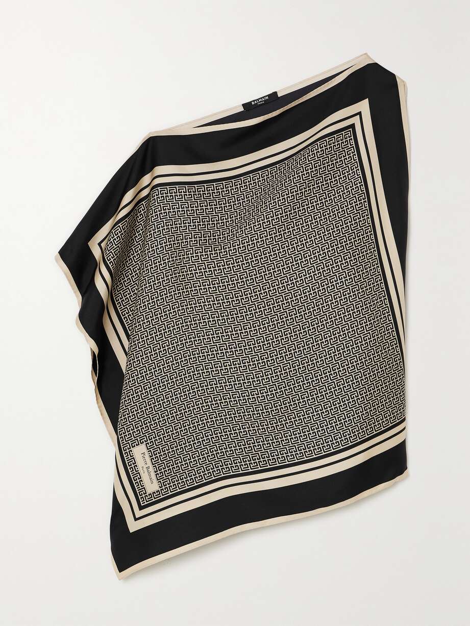 net-a-porter.com | Balmain Asymmetrisches Oberteil aus bedrucktem Seiden-Twill