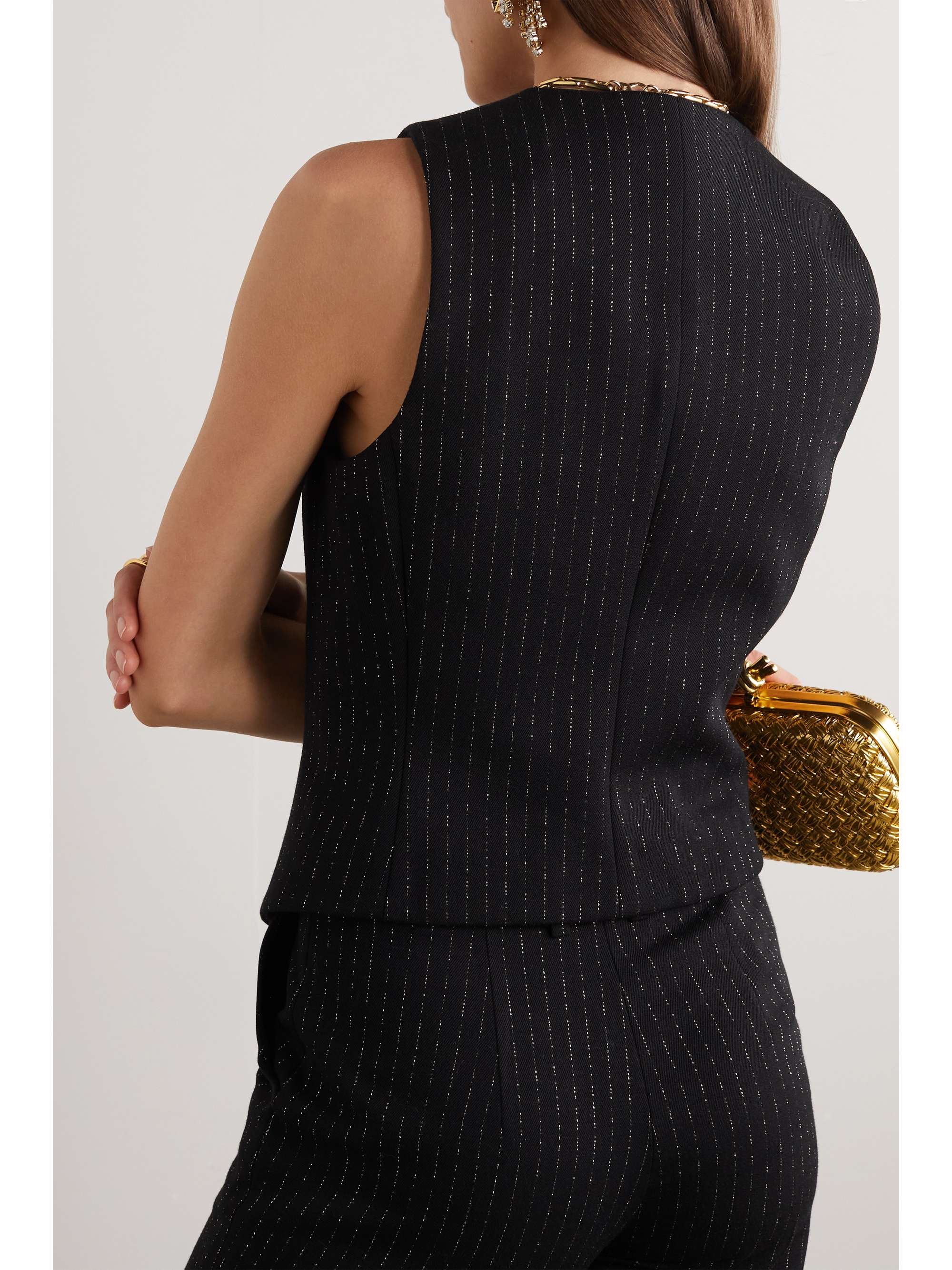 BALMAIN Pinstriped metallic wool-blend gabardine vest