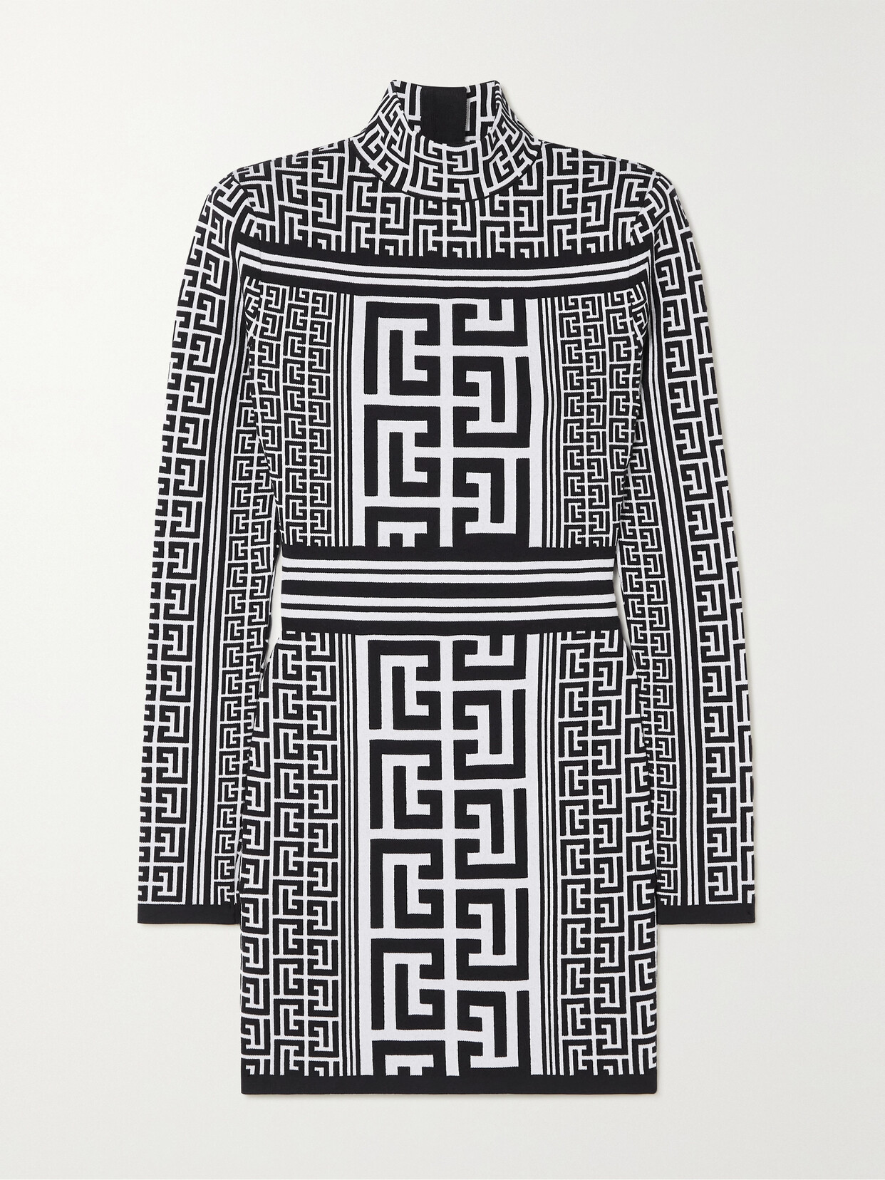 Balmain Jacquard-knit Wool-blend Mini Dress - White