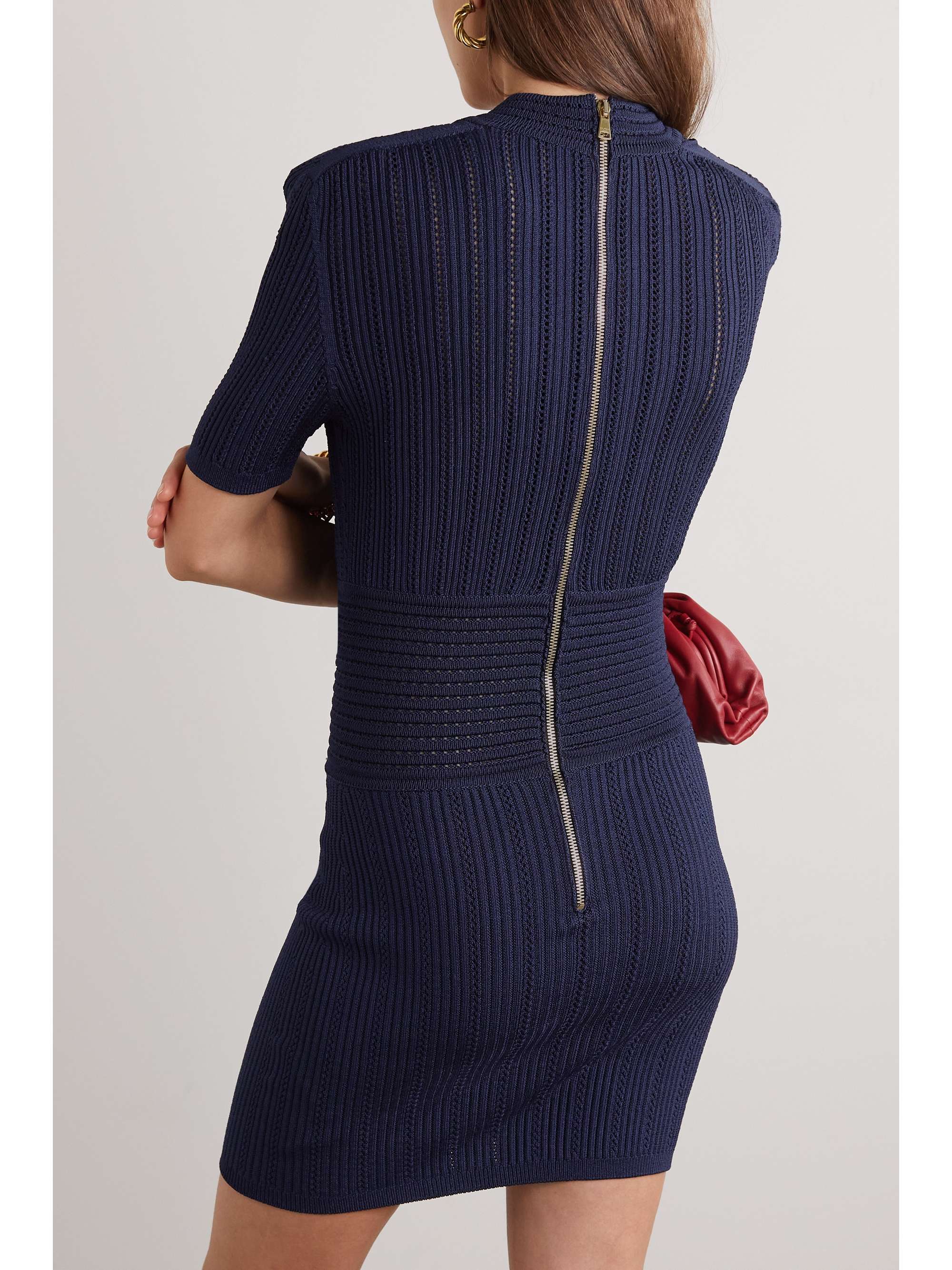 BALMAIN Button-embellished ribbed-knit mini dress
