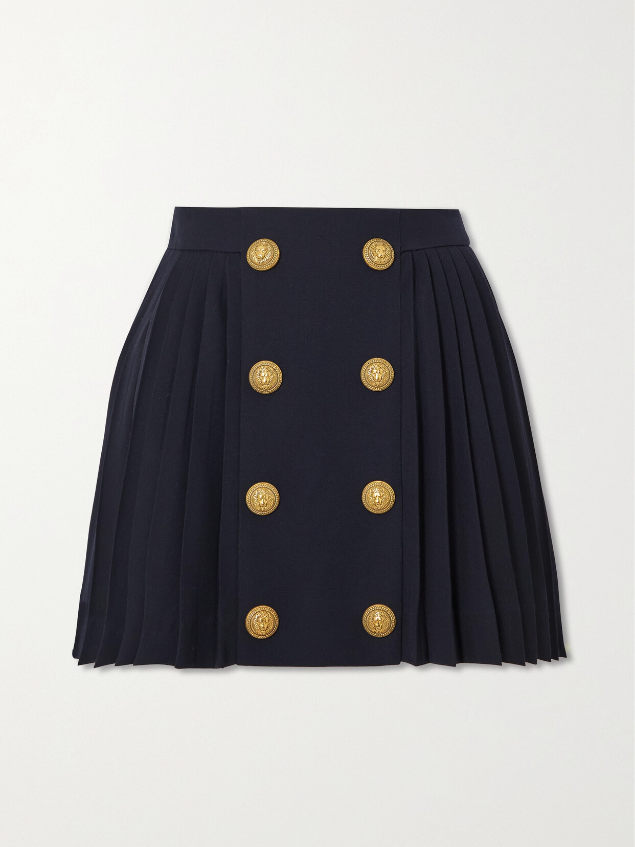 Balmain - Button-embellished Pleated Wool Mini Skirt - Blue