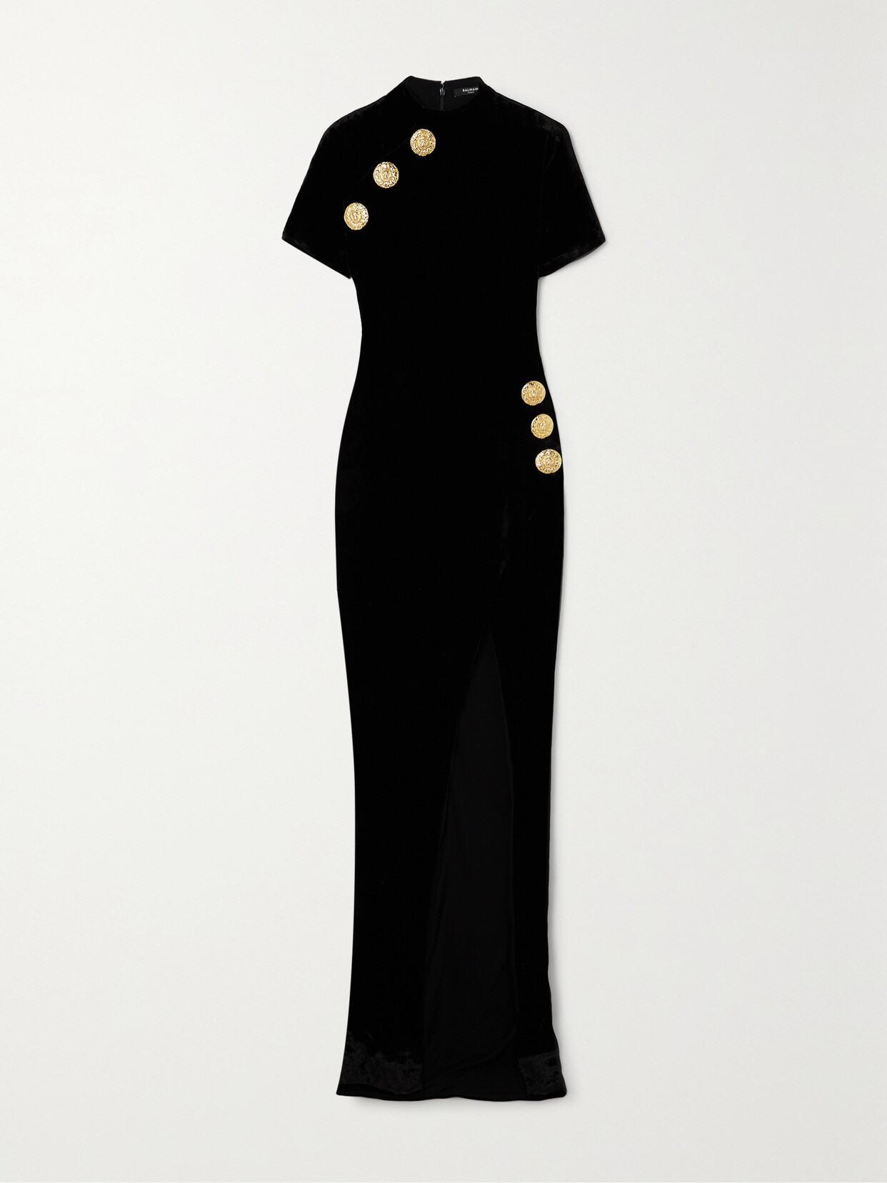 Balmain - Button-embellished Stretch-velvet Gown - Black