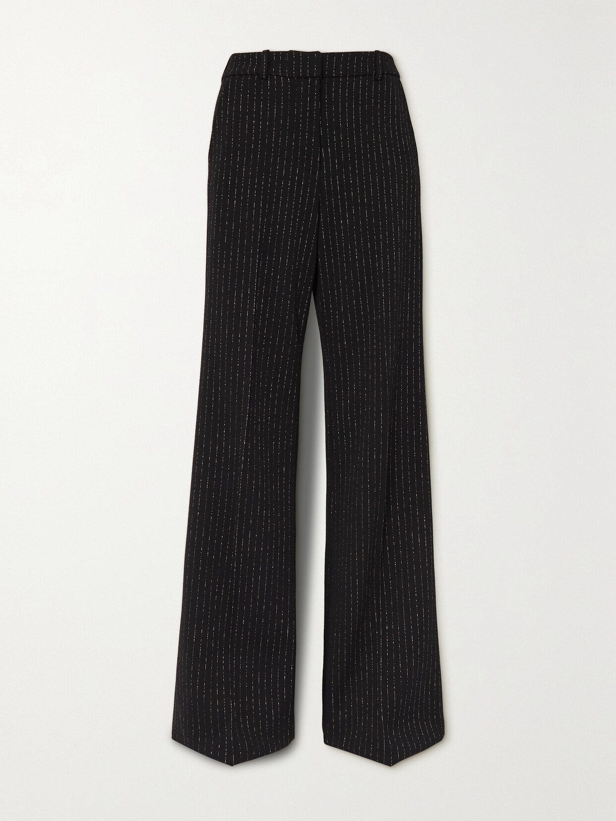 Balmain - Metallic Pinstriped Wool-blend Gabardine Flared Pants - Black