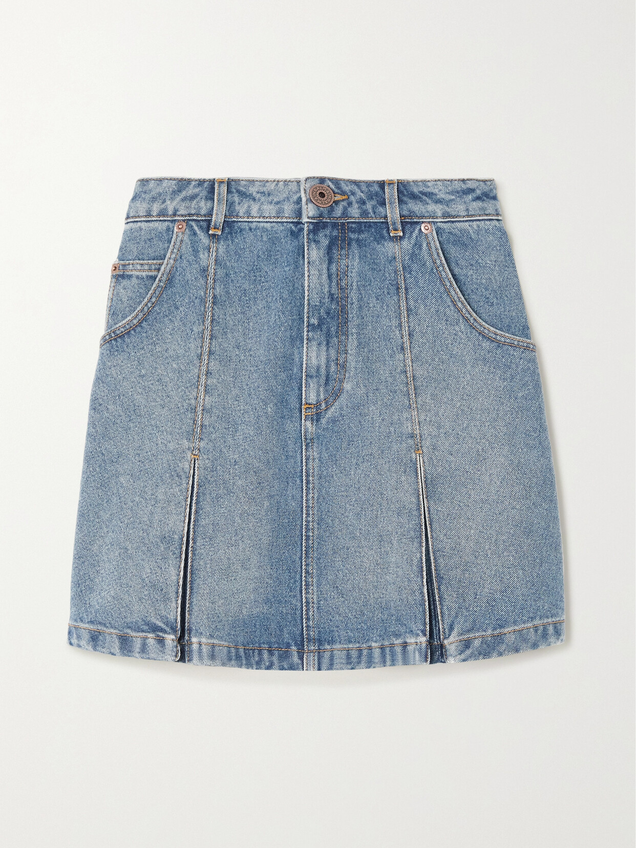 Balmain - Pleated Denim Mini Skirt - Blue