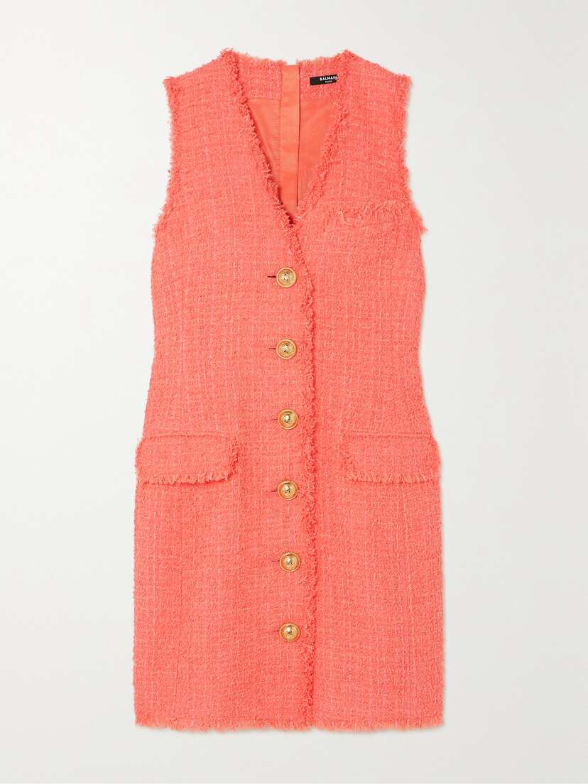 Balmain Button-embellished Tweed Mini Dress