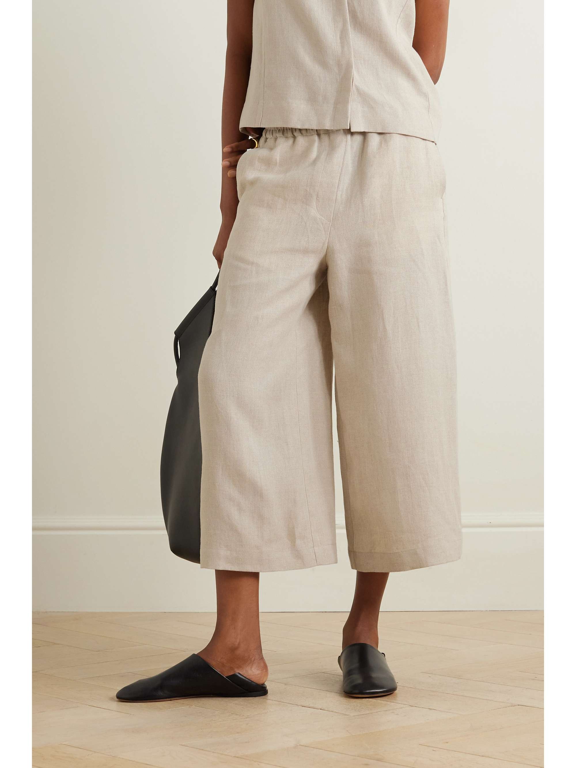 LOEWE Cropped linen wideleg pants NETAPORTER