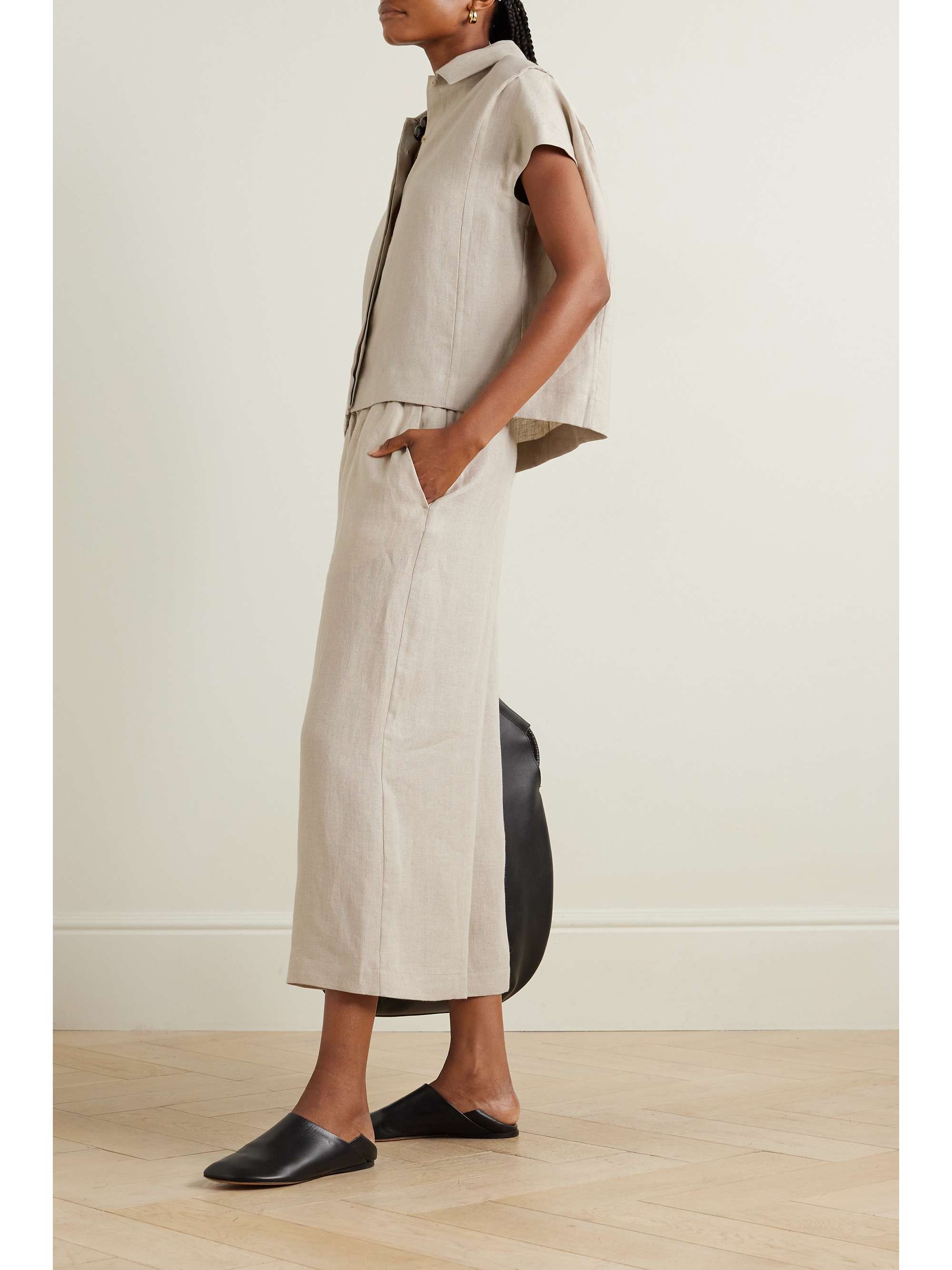 LOEWE Cropped linen wideleg pants NETAPORTER