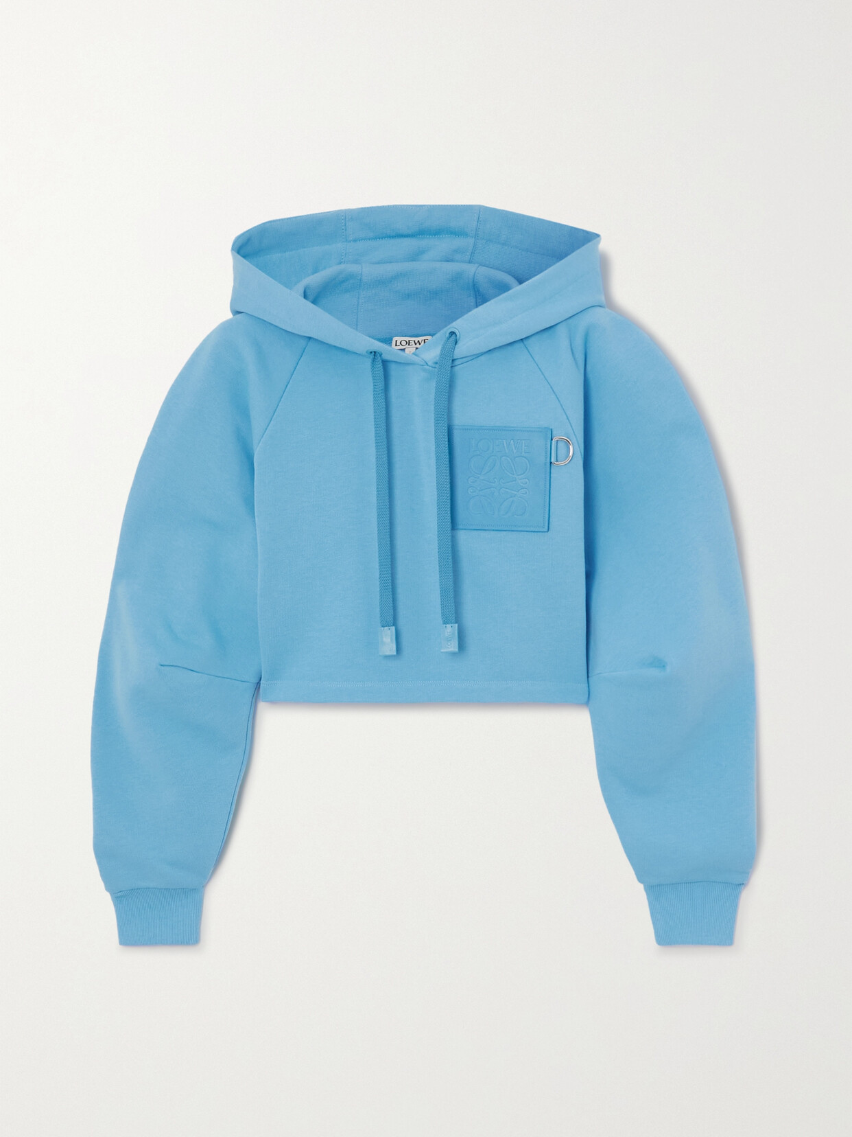 Loewe - Cropped Leather-trimmed Cotton-jersey Hoodie - Blue