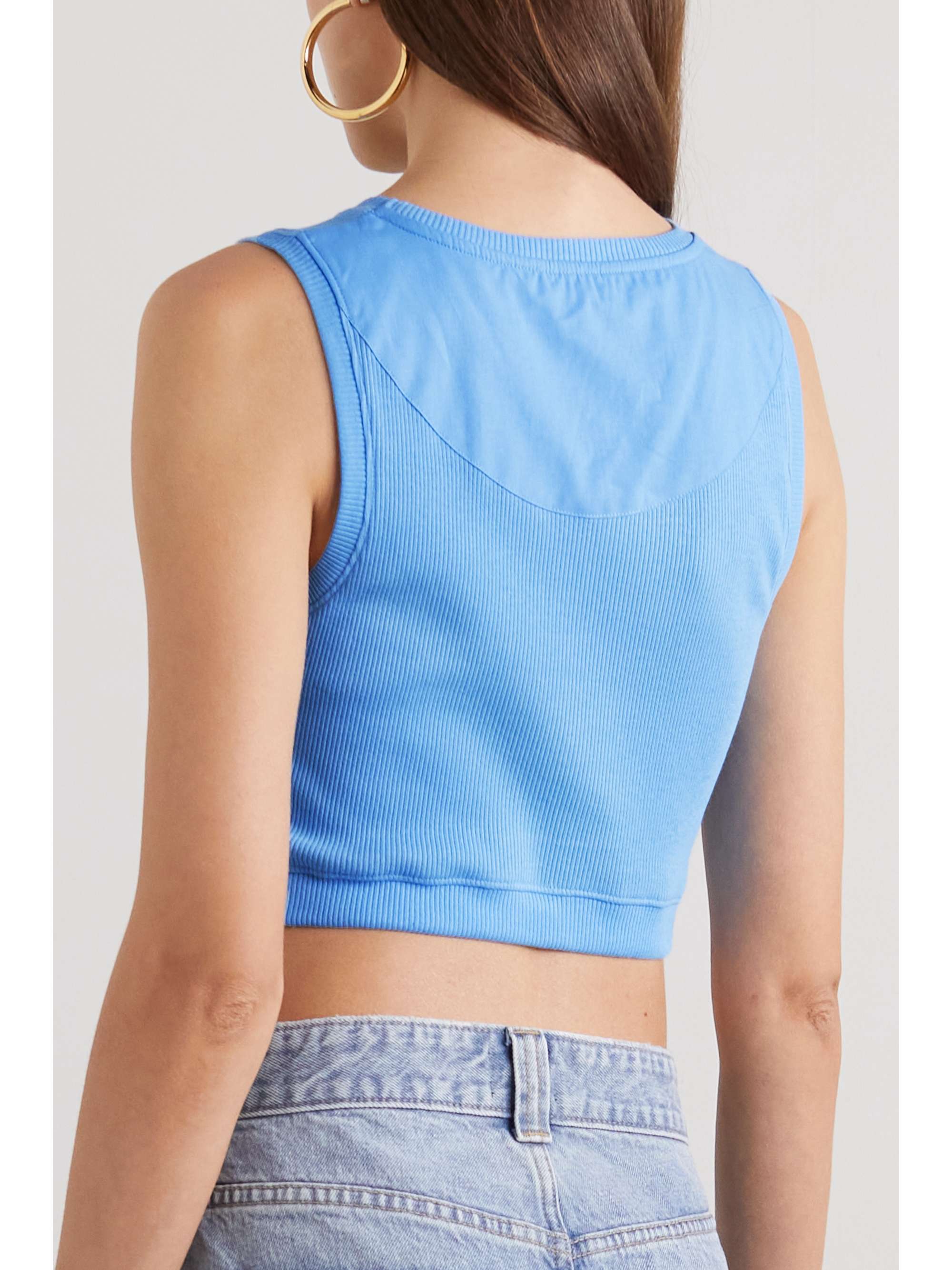 LOEWE Anagram poplin-paneled embroidered ribbed stretch-cotton jersey tank