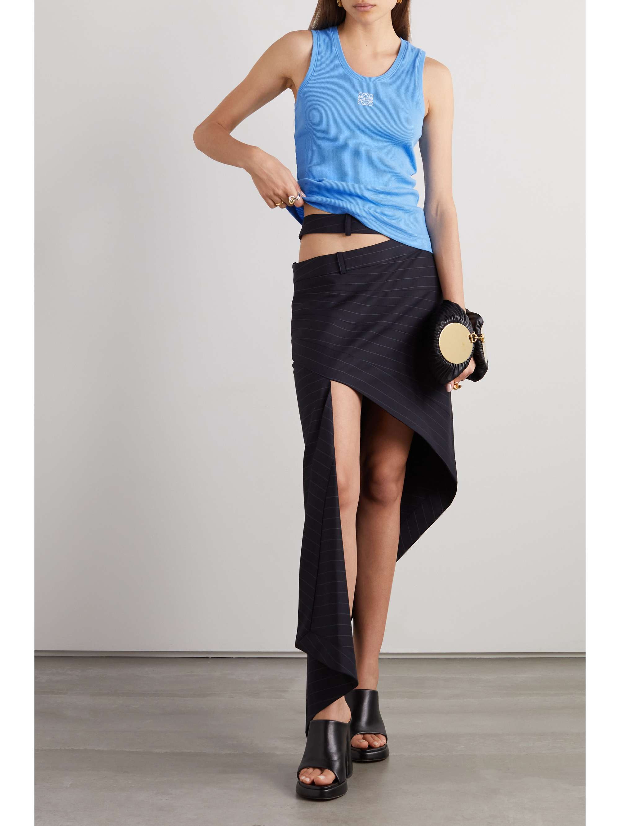 LOEWE Embroidered ribbed stretch-cotton tank