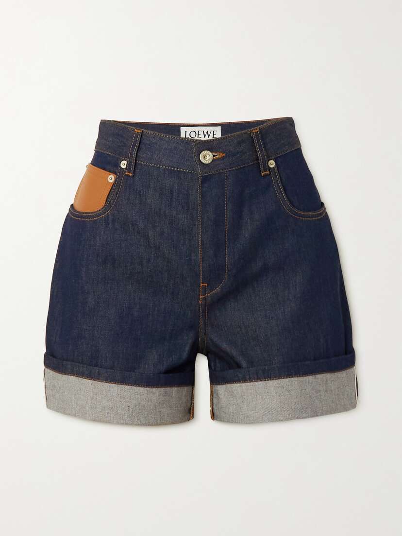Loewe Leather-trimmed Denim Shorts