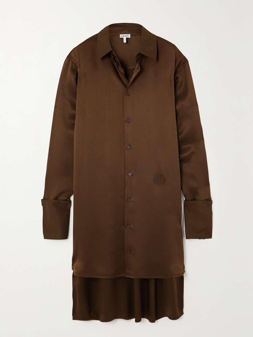 Loewe Convertible Embroidered Silk-satin Shirt Dress