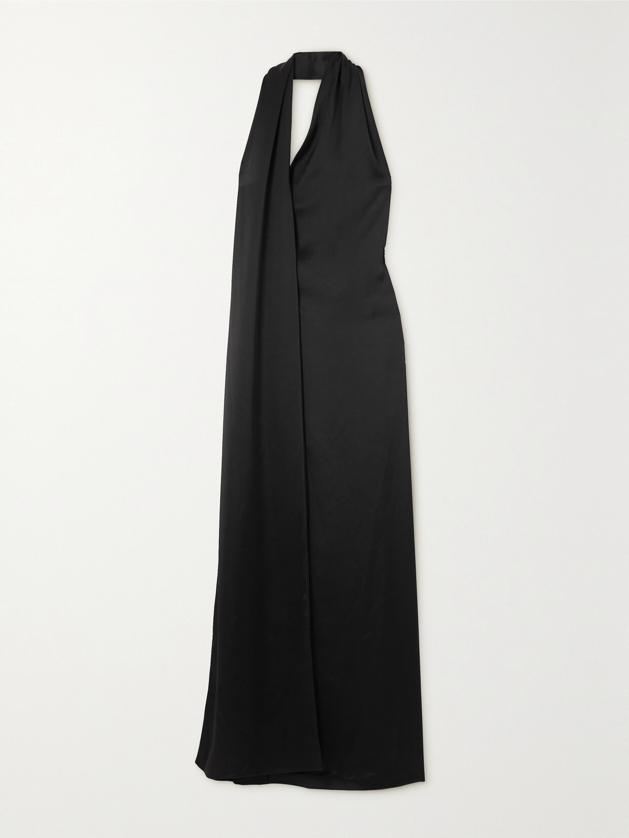 Loewe - Scarf Asymmetric Satin Halterneck Gown - Black