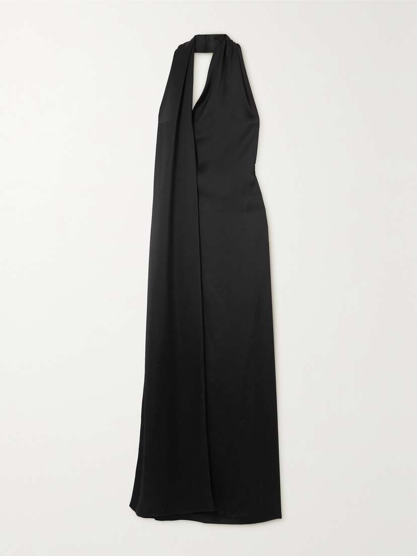 Loewe Scarf Asymmetric Satin Halterneck Gown