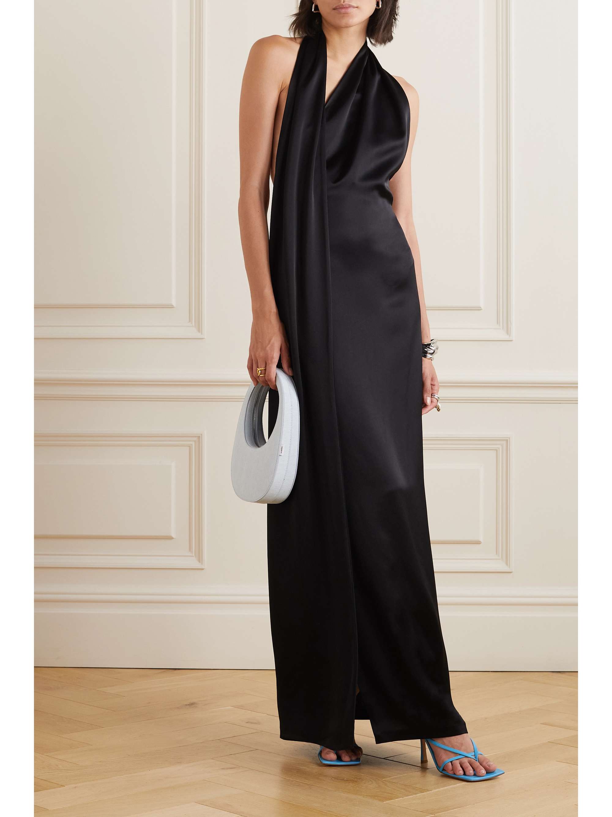 LOEWE Scarf asymmetric satin halterneck gown | NET-A-PORTER