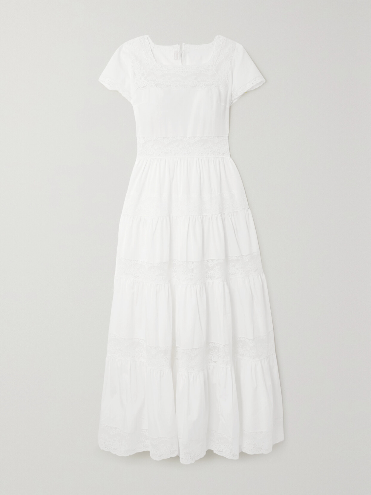 Loretta Caponi + Net Sustain Lulu Lace-trimmed Cotton-poplin Maxi Dress - White
