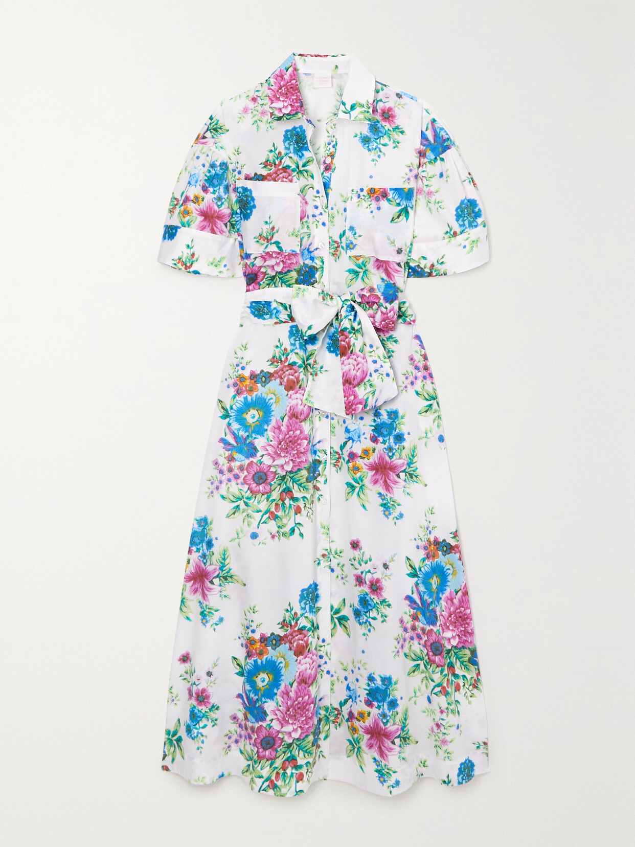 Loretta Caponi - + Net Sustain Sofia Belted Floral-print Cotton-poplin Midi Shirt Dress - White