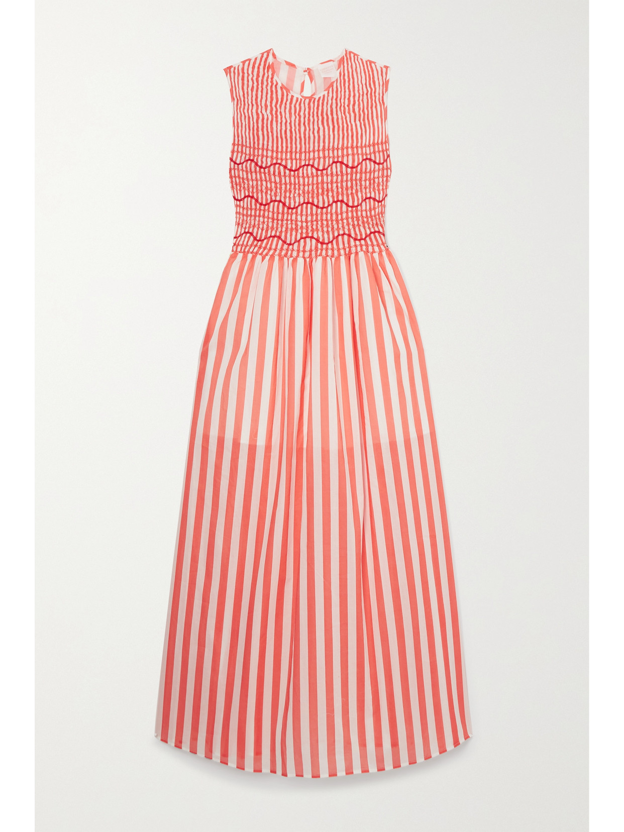 Loretta Caponi + Net Sustain Gioia Embroidered Striped Cotton-poplin Midi Dress