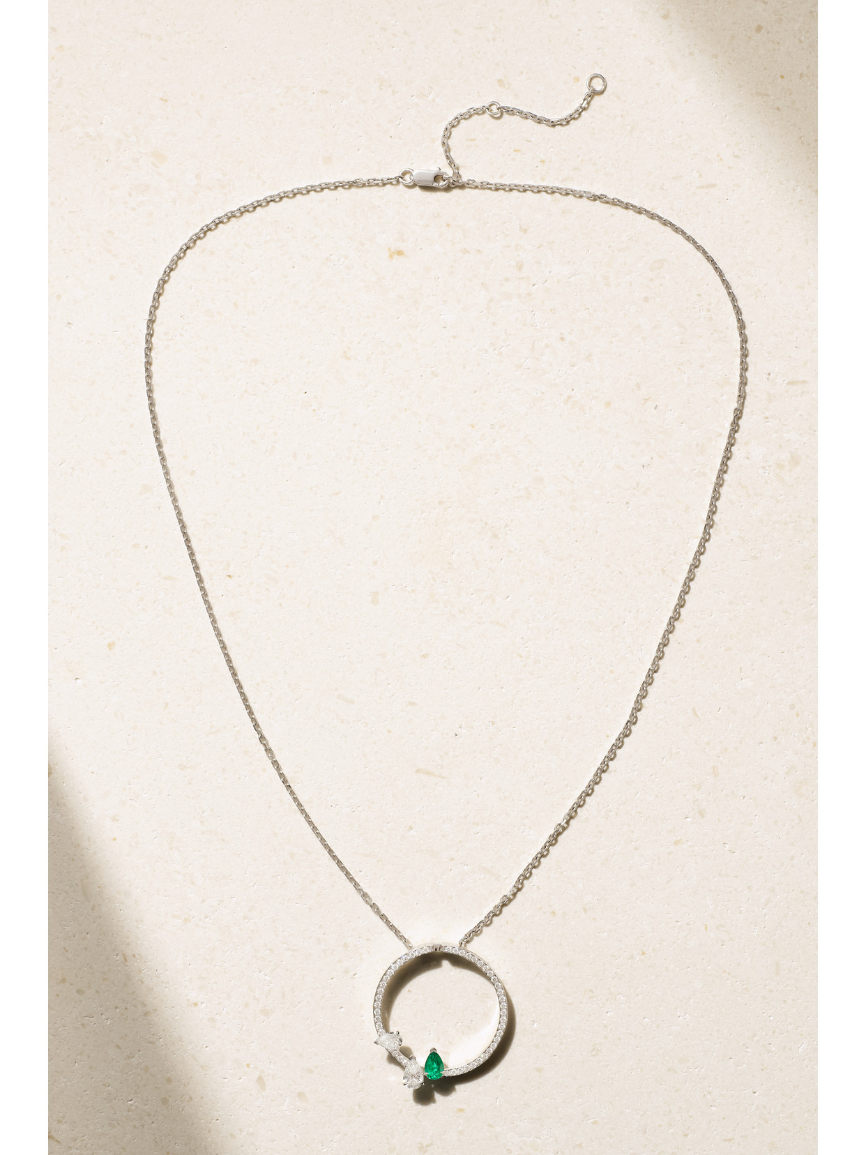 Repossi Serti Sur Vide 18-karat White Gold, Emerald And Diamond Necklace In Gold