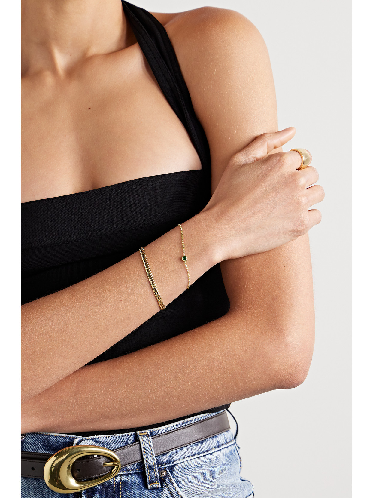 Shop Anita Ko 18-karat Gold Emerald Bracelet