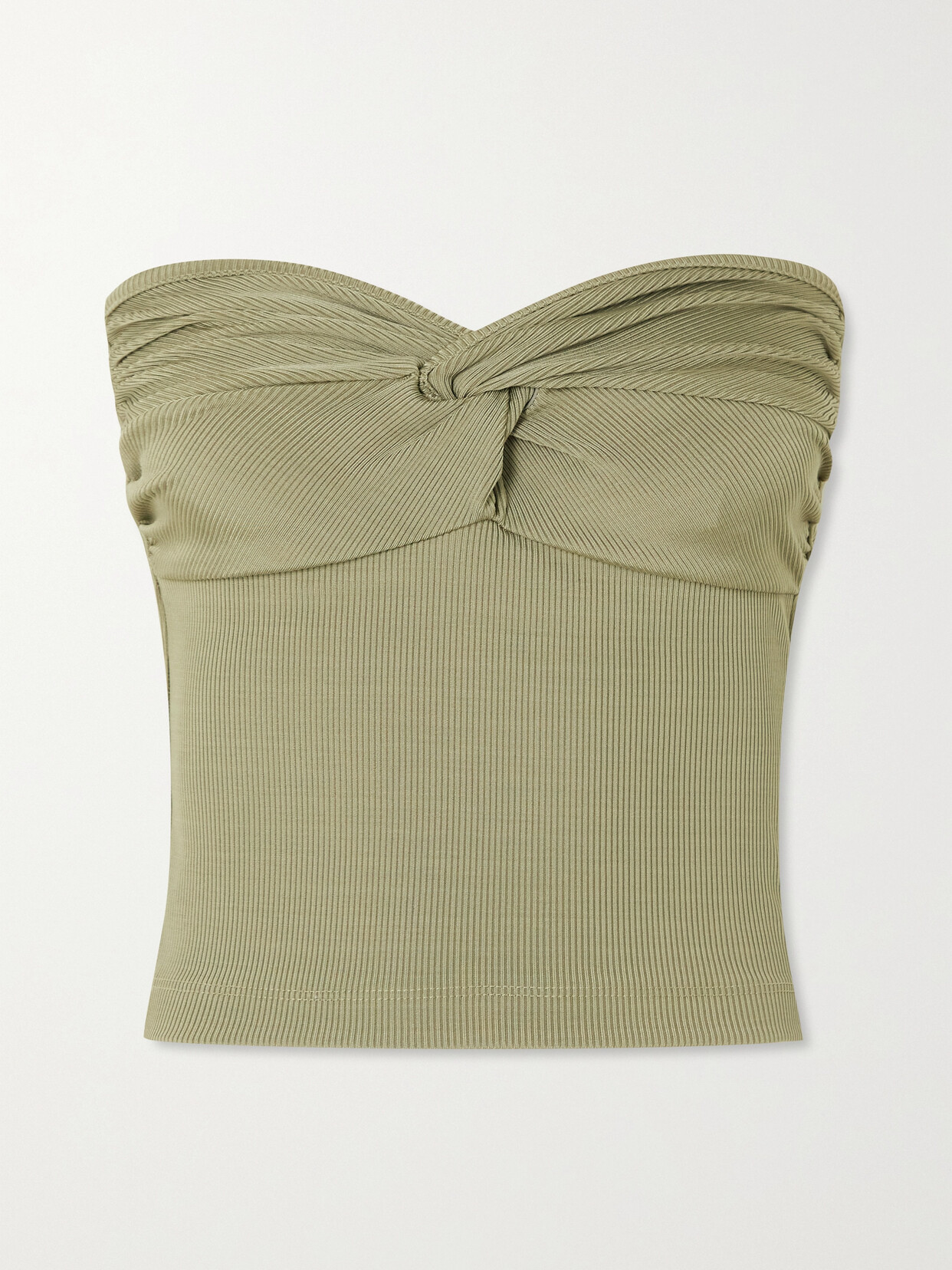 Goldsign Strapless Twist-front Ribbed Stretch-jersey Top In Green