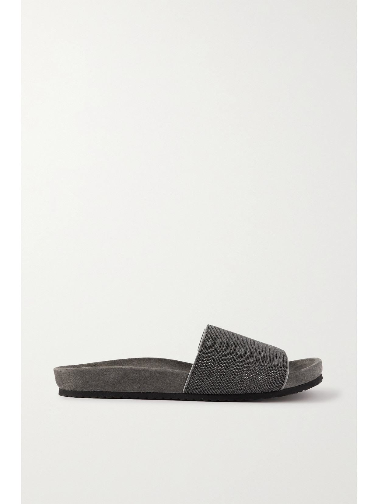 Brunello Cucinelli Precious Suede Slides In Gray