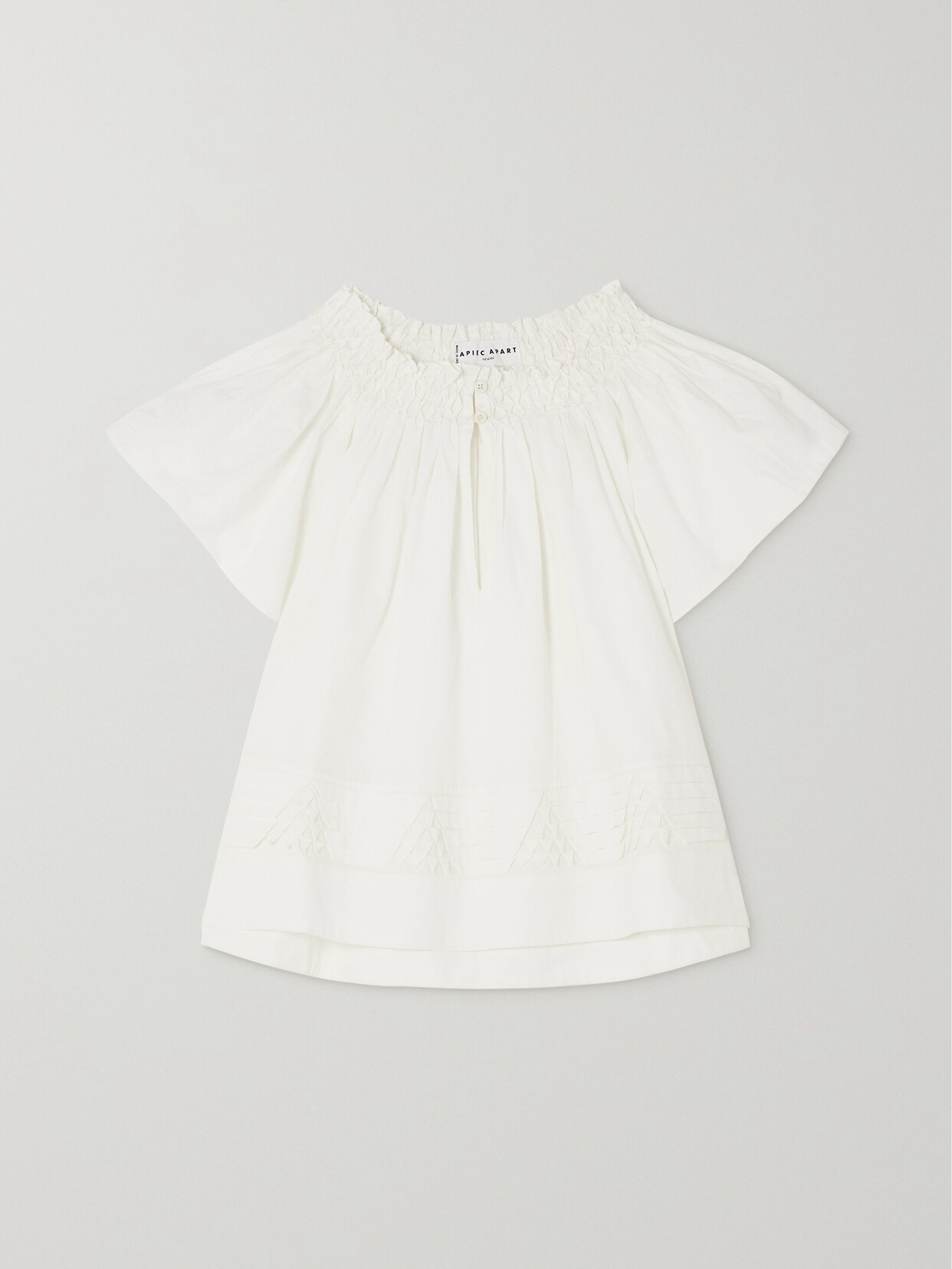 APIECE APART + Net Sustain Deia Cropped Smocked Embroidered Organic Cotton-poplin Blouse - Cream