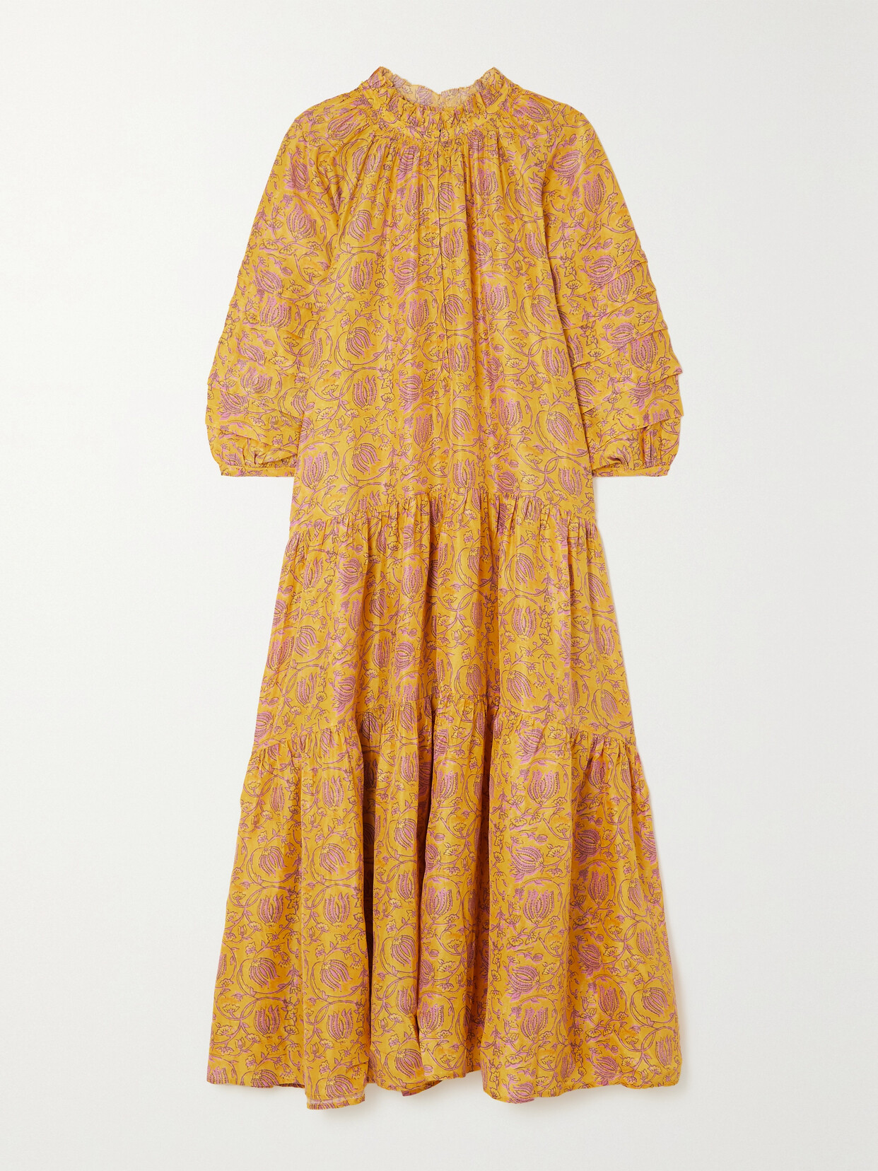 APIECE APART - Trinidad Tiered Floral-print Silk Midi Dress - Yellow