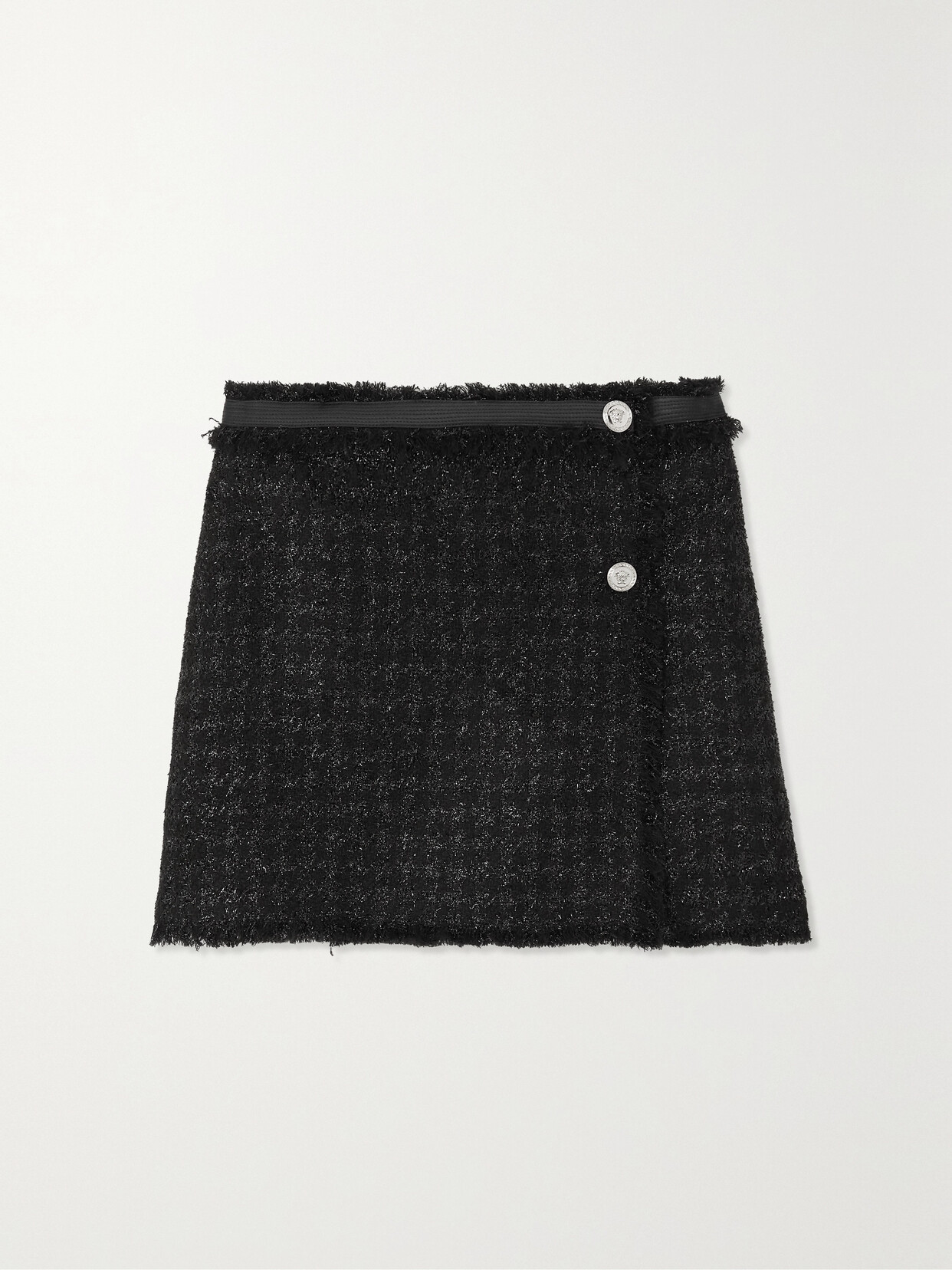 Versace Black Mini Lurex Skirt With Silver-tone Hardware In Black
