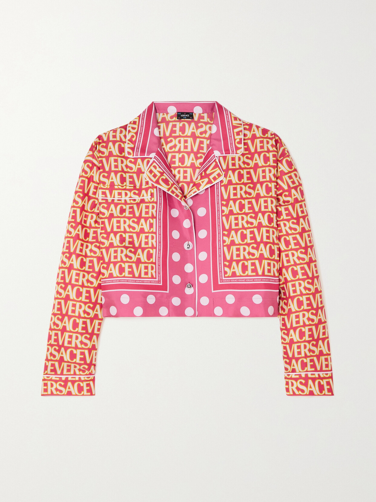 Versace Cropped Printed Silk-twill Shirt - Pink